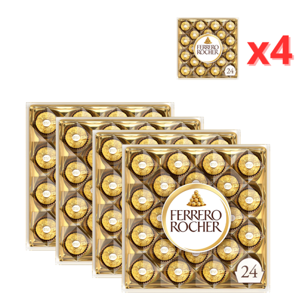 Pack Familiar: Ferrero Rocher Bombones Praliné de Chocolate, 4 x 24 bombones (1200 gr) (Caducidad: 16-05-2024) Supply