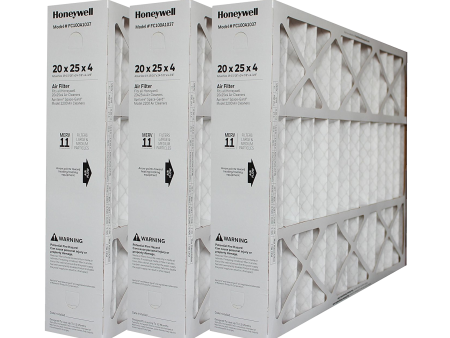 Honeywell 20x25x4 Furnace Filter Model # FC100A1037 MERV 11. Actual Size 19 15 16  x 24 7 8  x 4 3 8  Case of 3. Supply